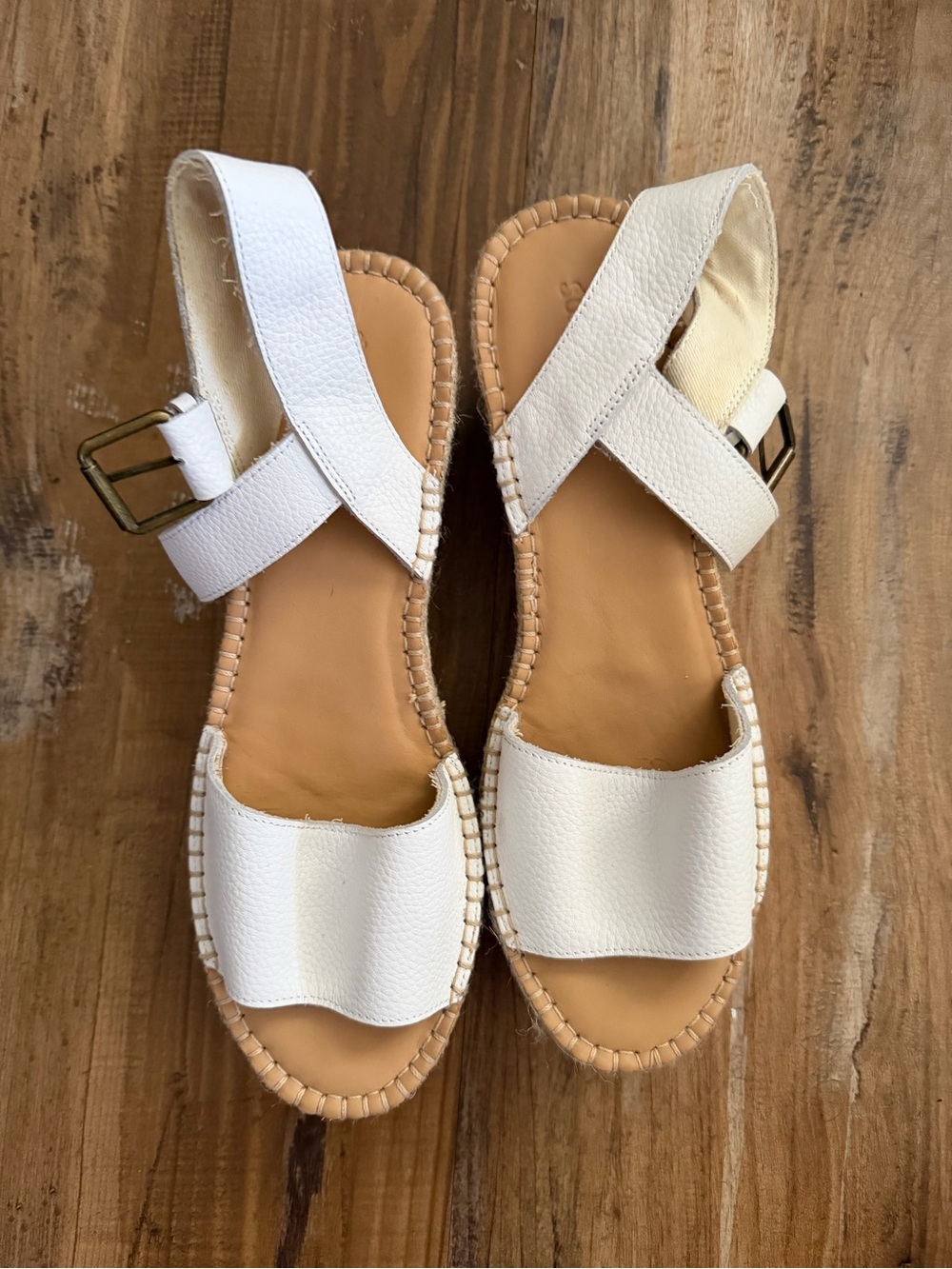 Soludos Women’s White Leather Slingback Sandals platform wedges size US 11